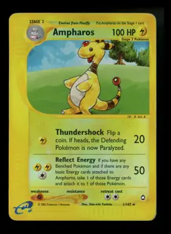 #2 Ampharos 1/147 Aquapolis 2002 Reverse HOlo Rare Pokemon Card TCG - Image 1