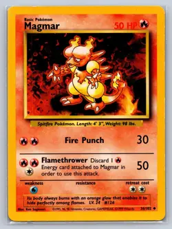 Magmar 36/102 Uncommon Base Set Unlimited Pokemon Lightly Played - Image 1