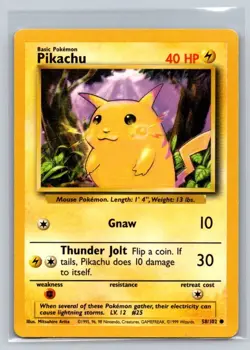 Pikachu 58/102 Common Base Set Unlimited Pokemon Lightly Played - Image 1