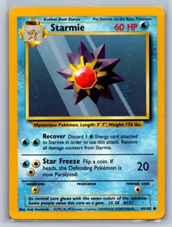 Starmie 64/102 Common Base Set Unlimited Pokemon Moderately Played - Image 1