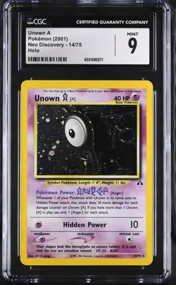 CGC 9 MINT Unown A 2001 Neo Discovery 14/75 Holo Pokemon Card - Image 1
