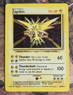 Pokemon Zapdos 16/102 Base Set Holo Rare HP - Image 1