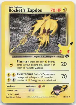 Rocket's Zapdos 15/132 holo Celebrations: Classic Collection Pokemon NM - Image 1