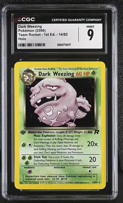 CGC 9 MINT Dark Weezing Team Rocket 1st Edition 14/82 Holo Pokemon Card - Image 1