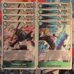 4 x OP13-031 R Trafalgar Law & 4 x 027 Sanji One Piece Mint Foil Playsets - Image 1