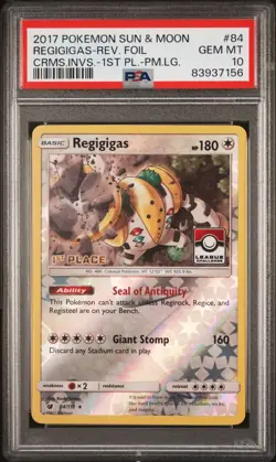 PSA 10 Regigigas 84 S&M Crimson Inv 1ST PLACE LEAGUE STAMPED Pokemon Card POP 11 - Image 1