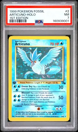 GRADED VINTAGE POKEMON - 1999 POKEMON FOSSIL 2 ARTICUNO-HOLO 1ST EDITION - PSA 7 - Image 1