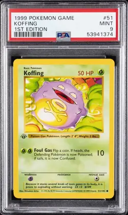 1999 POKEMON BASE SET 1ST EDITION #51 KOFFING PSA 9 - Image 1