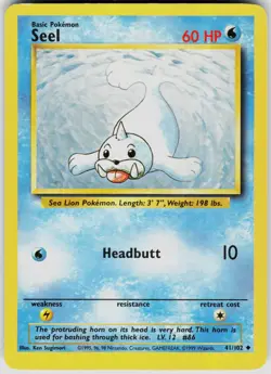 Seel 41/102 Uncommon Base Set Unlimited Pokemon Moderately Played - Image 1