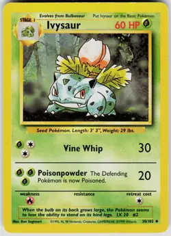 Ivysaur 30/102 Uncommon Base Set Unlimited Pokemon Moderately Played - Image 1