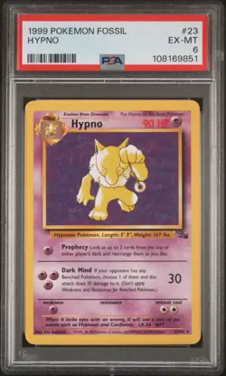 1999 Pokemon Fossil Hypno 8/62 Unlimited Edition Holo PSA 6 - Image 1