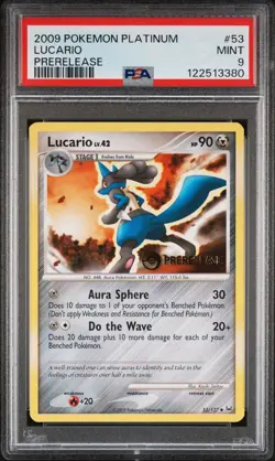 PSA 9 2009 POKEMON PLATINUM LUCARIO PRERELEASE STAMP #53 POP 19 (No 10 Exists) - Image 1