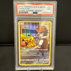 2019 Pokemon Sun & Moon Cosmic Eclipse Pikachu Full Art Secret Fa PSA 9 #241 - Image 1