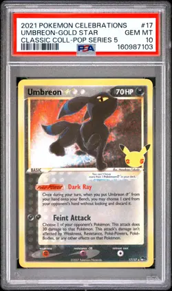 2021 POKEMON CELEBRATIONS CLASSIC COLLECTION #17 UMBREON-GOLD STAR PSA 10 - Image 1