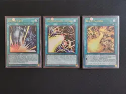 Yugioh 3x God Set/ Blaze Cannon + Fist Of Fate + Thunderforce Attack/NM 1st Ed - Image 1