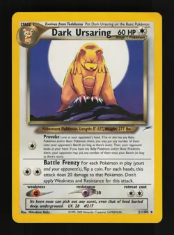 Dark Ursaring 21/105 Unlimited Rare Neo Destiny Pokemon Cards - Image 1