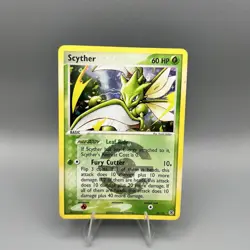Pokemon TCG Scyther 29/112 FireRed & LeafGreen Reverse Holo HP *Damaged+ - Image 1