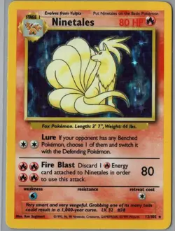 Ninetales 12/102 Holo Rare Base Set Unlimited Pokemon Heavily Played - Image 1