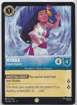 Disney Lorcana Moana - Curious Explorer 155/204 Cold Foil Legendary Sapphire - Image 1