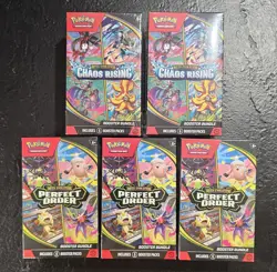 Pokemon TCG Mega Evolution Booster Bundle Lot 5 Boxes Chaos Rising Perfect Order - Image 1