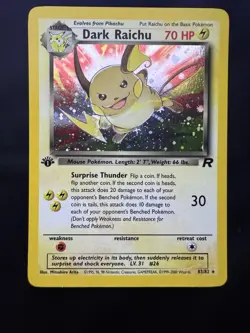 Pokemon Card 1st Edition Dark Raichu 83/82 Team Rocket Holo MP/LP english - Image 1