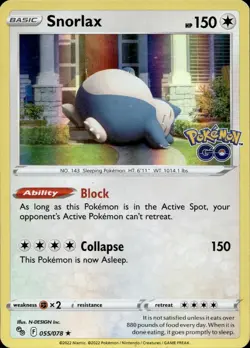 Snorlax 055/078 NM/M Rare Pokemon GO Pokemon Holo - Image 1