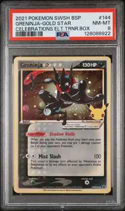 2021 Pokemon SWSH BSP Greninja Gold Star Celebrations ETB PSA 8 NM-MT Fresh Cert - Image 1