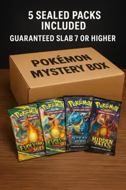 Pokemon Mystery Box With 5 Sealed Packs And A Graded slab 7 Or Higher - Image 1