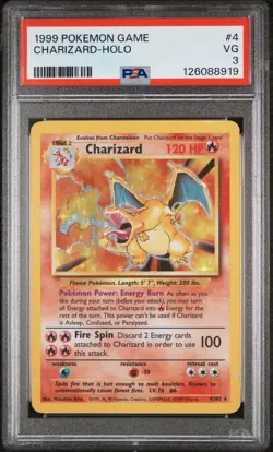 1999 Pokemon Game Charizard Holo PSA 3 VG Fresh Cert - Image 1