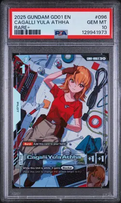 Bandai Gundam Card Game 2025 GD01 EN Cagalli Yula Athha #096 Rare+ Foil PSA 10 - Image 1
