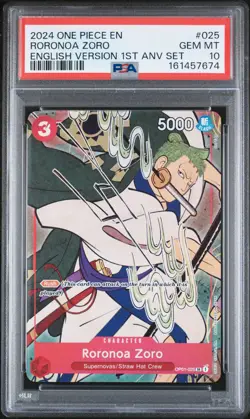 2024 ONE PIECE ENGLISH VERSION 1ST ANNIVERSARY SET #025 RORONOA ZORO PSA 10 - Image 1