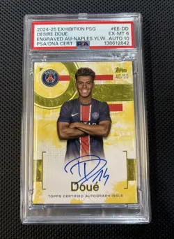 2024-25 Exhibition PSG Desire Doue ON CARD Auto /50 PSA 6 AUTO 10 POP 1! - Image 1
