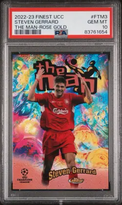 2022 TOPPS FINEST UEFA CC STEVEN GERRARD THE MAN ROSE GOLD REFRACTOR /75 PSA 10 - Image 1