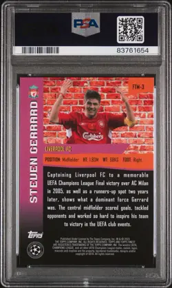 2022 TOPPS FINEST UEFA CC STEVEN GERRARD THE MAN ROSE GOLD REFRACTOR /75 PSA 10 - Image 2