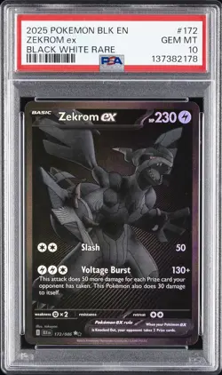 2025 POKEMON BLK EN-BLACK BOLT BLACK WHITE RARE #172 ZEKROM EX PSA 10 - Image 1