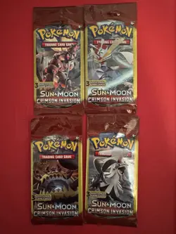 POKEMON Sun & Moon CRIMSON INVASION 3 Card Mini Booster Packs Complete Art Set - Image 1