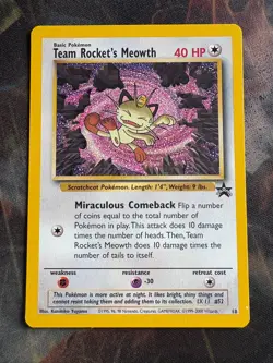 Team Rocket's Meowth # 18 Black Star PROMO WOTC Rare Pokemon Card Tcg - LP - Image 1