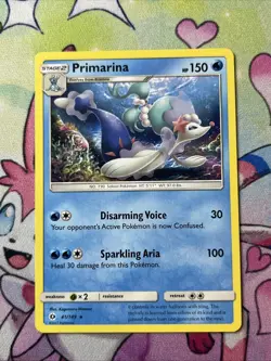 Primarina 41/149 Rare Sun & Moon Base Pokemon Card 2017 Non Holo LP - Image 1
