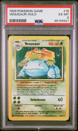 PSA 6 Venusaur 15/102 Pokemon Holo Card 1999 Base Set WOTC Vintage - Image 1
