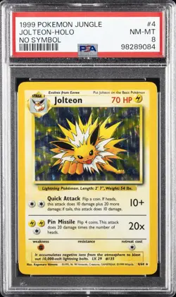 1999 POKEMON JUNGLE NO SYMBOL #4 JOLTEON-HOLO PSA 8 - Image 1