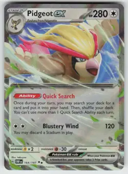 Pidgeot ex 164/197 Double Rare Obsidian Flames Pokemon Holo Near Mint - Image 1