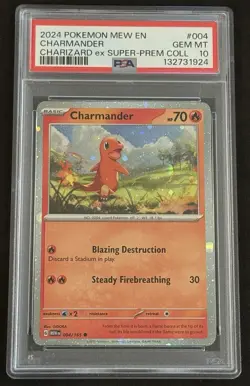 Pokemon Charmander 004/165 PSA 10 Charizard ex Super Premium Promo w/ 2 Swirls - Image 1