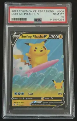 Surfing Pikachu V 008/025 PSA 10 Pokemon Celebrations Fast Ship - Image 1