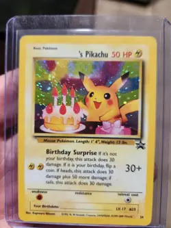 NM Pokemon _'s HAPPY BIRTHDAY PIKACHU Card BLACK STAR PROMO Set #24 Holo WOTC - Image 1