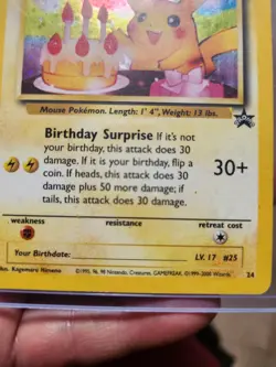 NM Pokemon _'s HAPPY BIRTHDAY PIKACHU Card BLACK STAR PROMO Set #24 Holo WOTC - Image 3