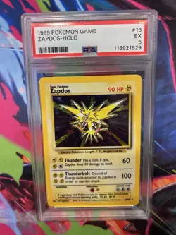 1999 Pokemon TCG Zapdos Holo Rare Card 16/102 Base Set, PSA 5 - Image 1