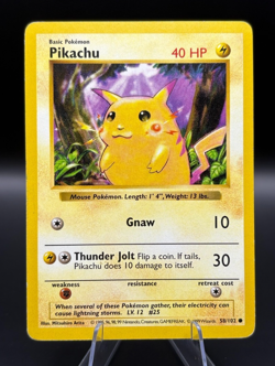 1999 Pokemon Pikachu (Red Cheeks) 58/102 Common Base Set Shadowless Unlimited LP - Image 1