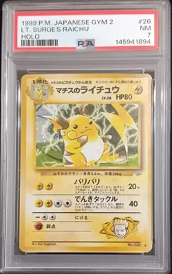 PSA 7 Lt. Surge's Raichu No. 26 Pokemon Japanese Gym 2 1999 Holo - Image 1