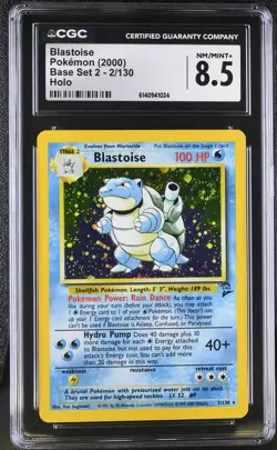 CGC 8.5 NM/MINT+ Blastoise 2/130 Base Set 2 Holo Swirl Pokemon Card - Image 1