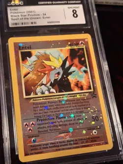 ✨2001 POKEMON ENTEI #34 BLACK STAR PROMO REVERSE HOLO CGC / PSA 8 ~ SWIRLS + - Image 1